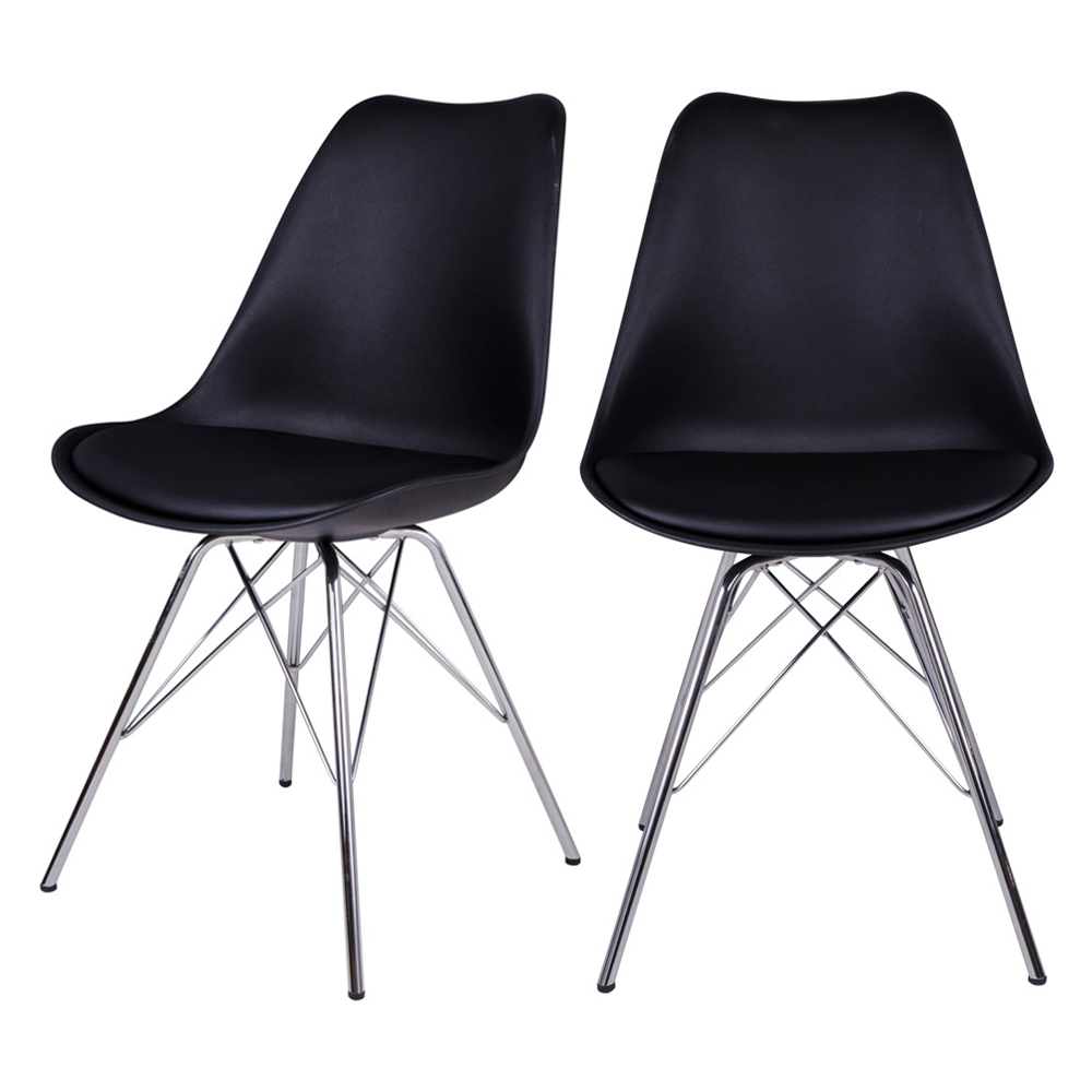 Lot de 2 chaises scandinaves  AVIHU  noir  pieds en acier chromé