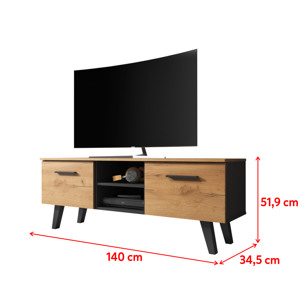 140 cm, Noir Mat/Graphite Selsey Dynastie Meuble TV/Rangement TV
