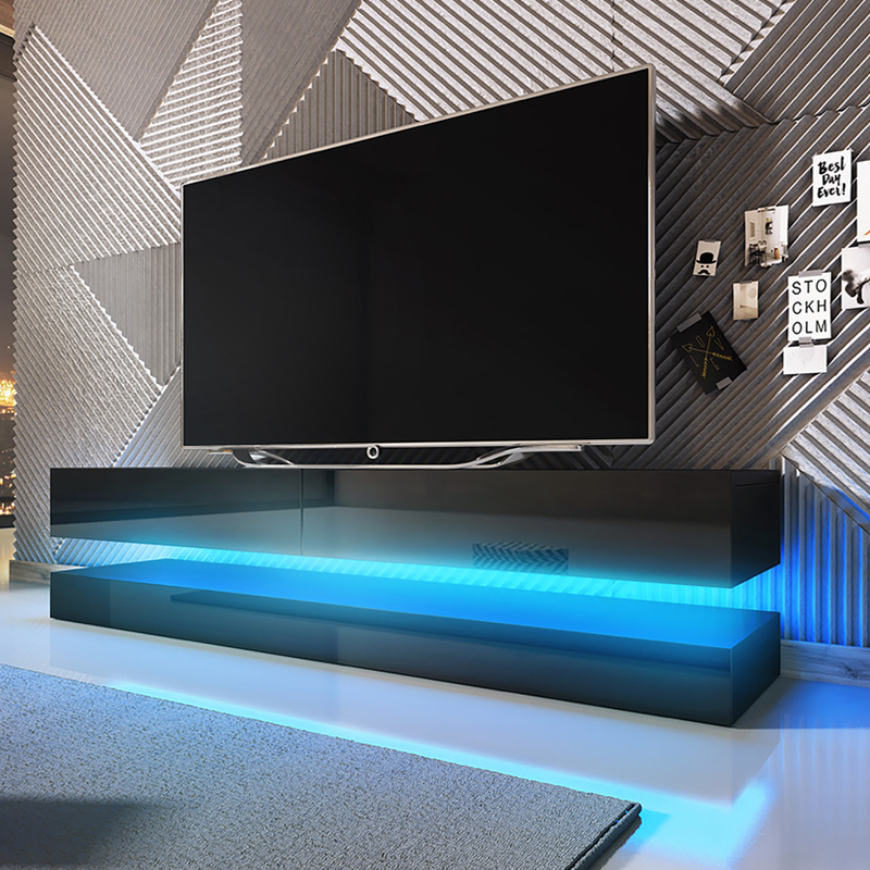 Meuble Tv Meuble De Salon Hylia 140 Cm Noir Mat Noir