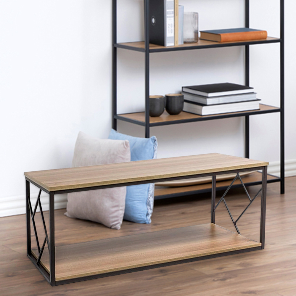 Table basse / Banc industriel ROTBY 111x51 cm brun / effet chêne