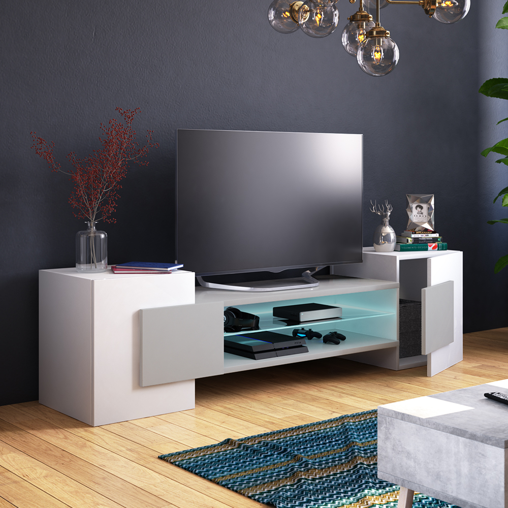 Meuble TV  Meuble de salon  GAELIN 160 cm blanc mat 