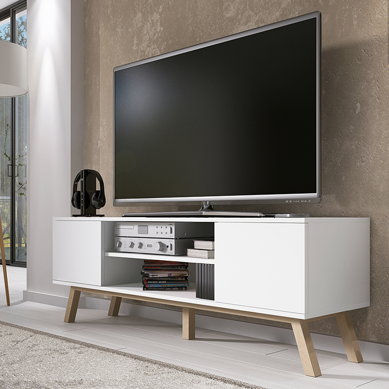 meuble tele bois et blanc