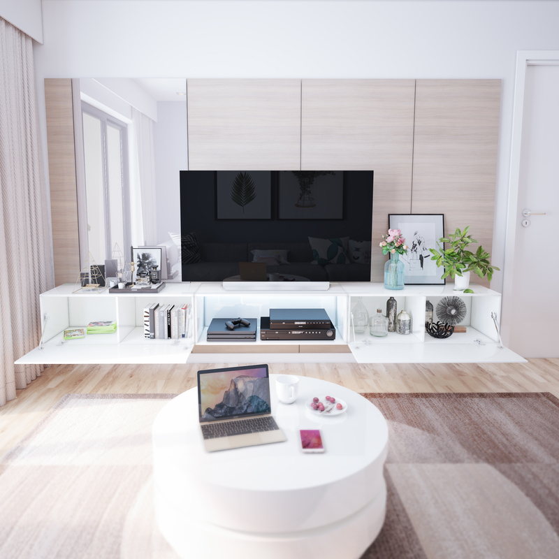 meuble suspendu salon blanc