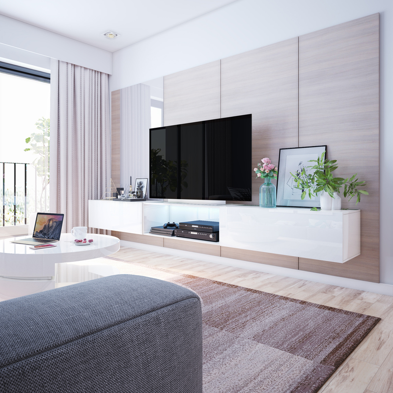 meuble suspendu salon blanc