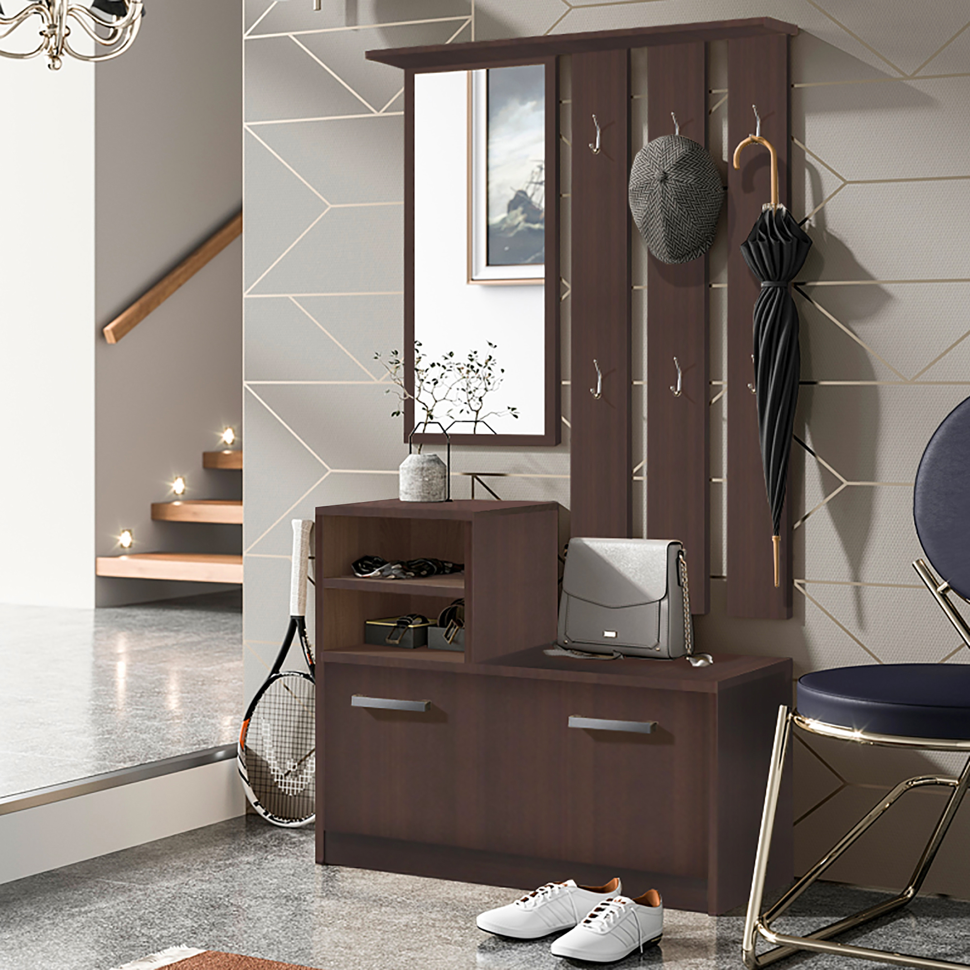 Meuble entrée / Vestiaire entrée AMBRE 85 cm brun foncé effet