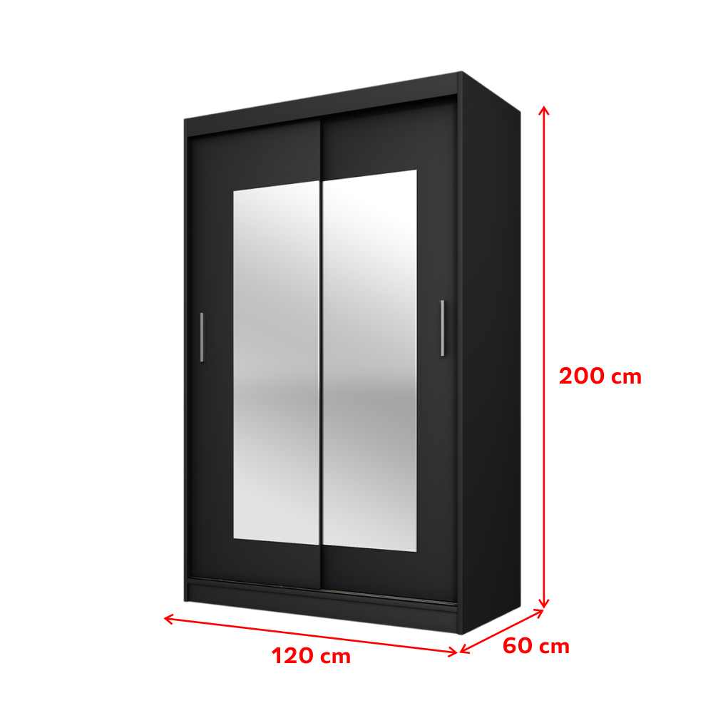 Armoire avec miroir VANIVA 120 cm noir portes coulissantes