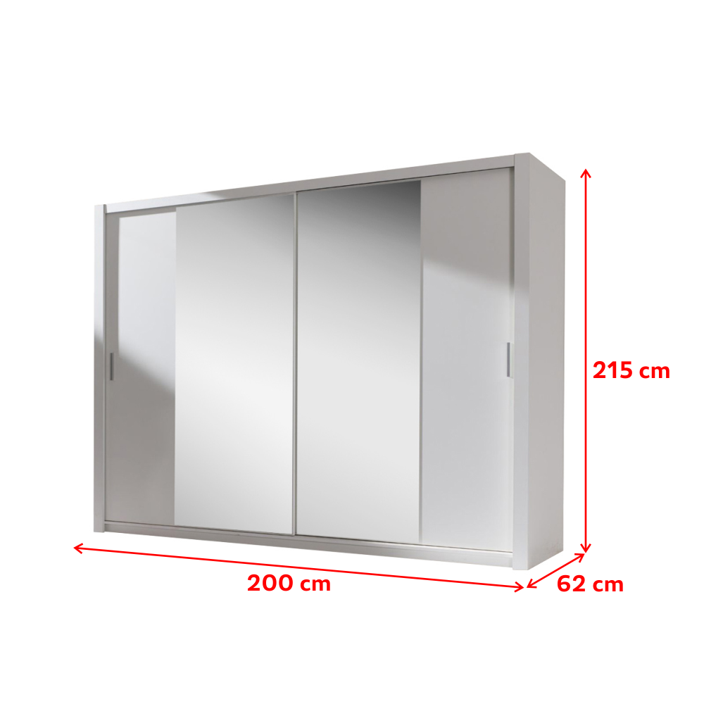 Armoire portes coulissantes ORDU 200 cm blanc avec miroir