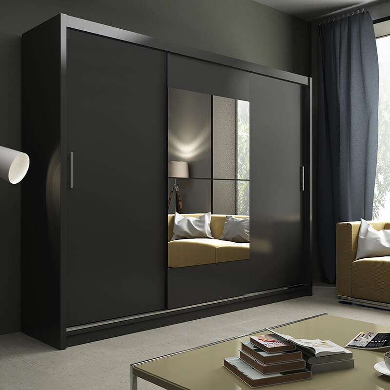 Details About Kier Modern 3 Door Sliding Wardrobe Large Mirror Black White Wenge Sonoma Oak